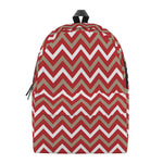 Red Beige And White Chevron Print Backpack