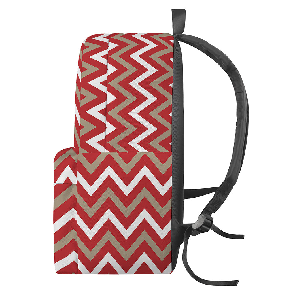 Red Beige And White Chevron Print Backpack