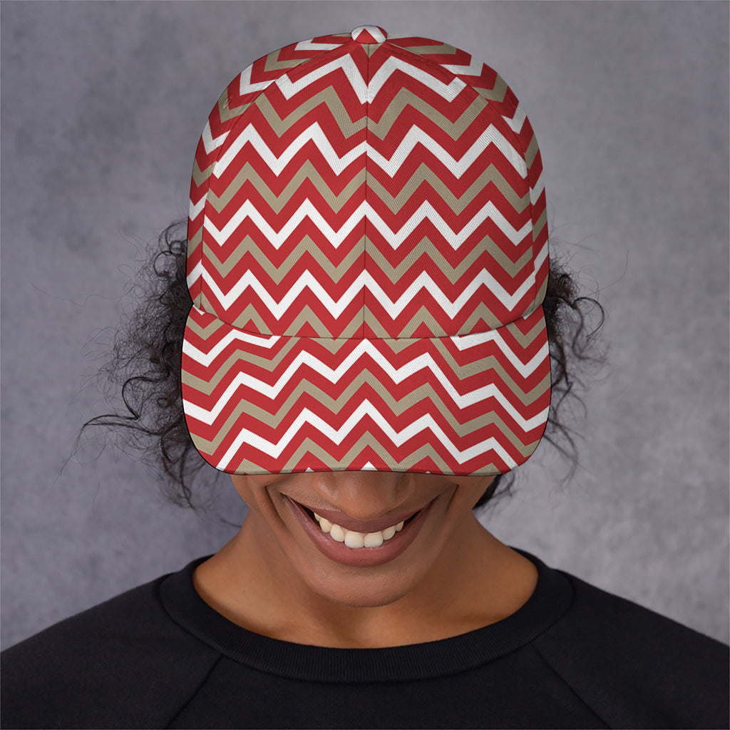 Red Beige And White Chevron Print Baseball Cap