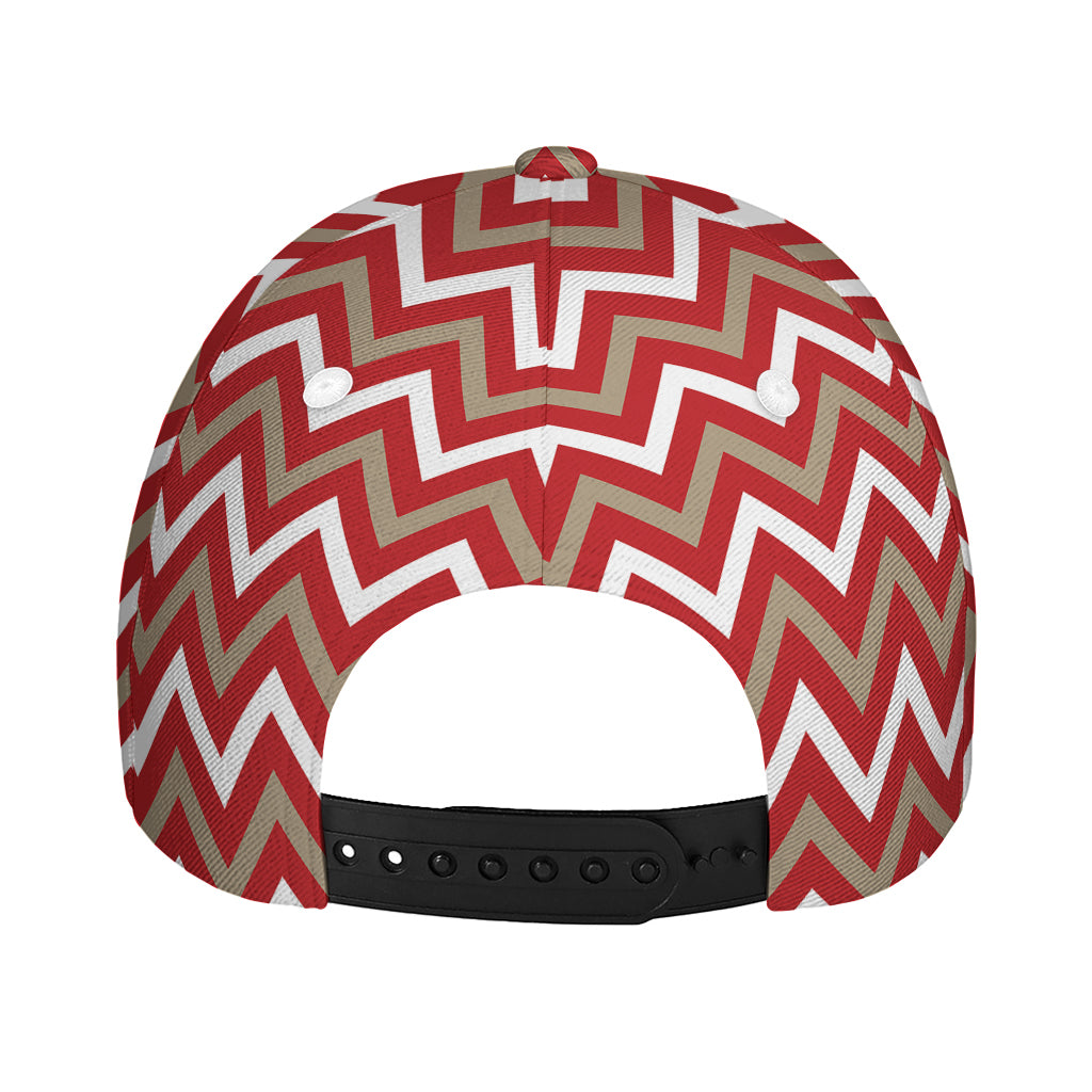 Red Beige And White Chevron Print Baseball Cap