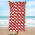 Red Beige And White Chevron Print Beach Towel