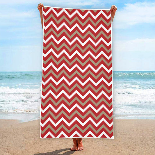 Red Beige And White Chevron Print Beach Towel