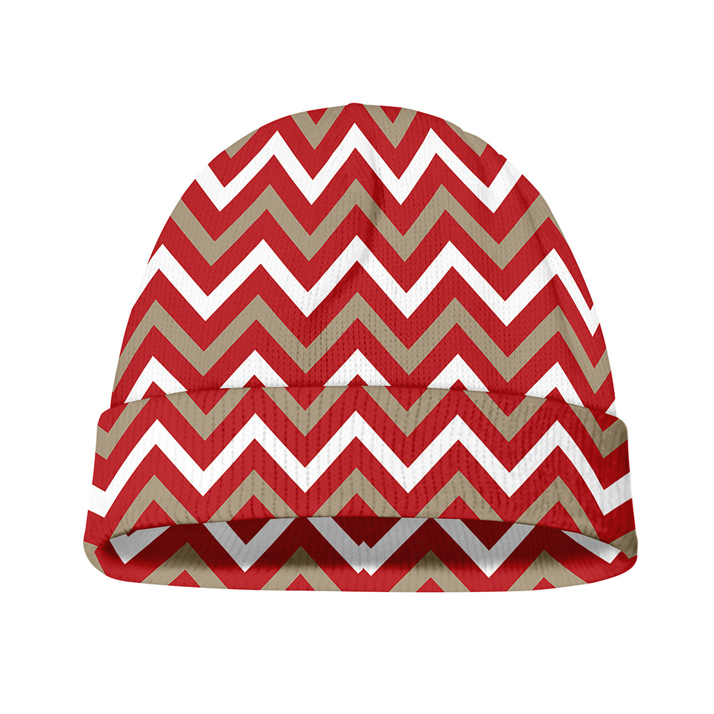 Red Beige And White Chevron Print Beanie