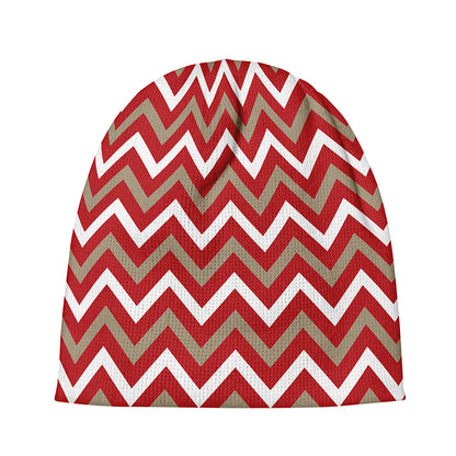 Red Beige And White Chevron Print Beanie