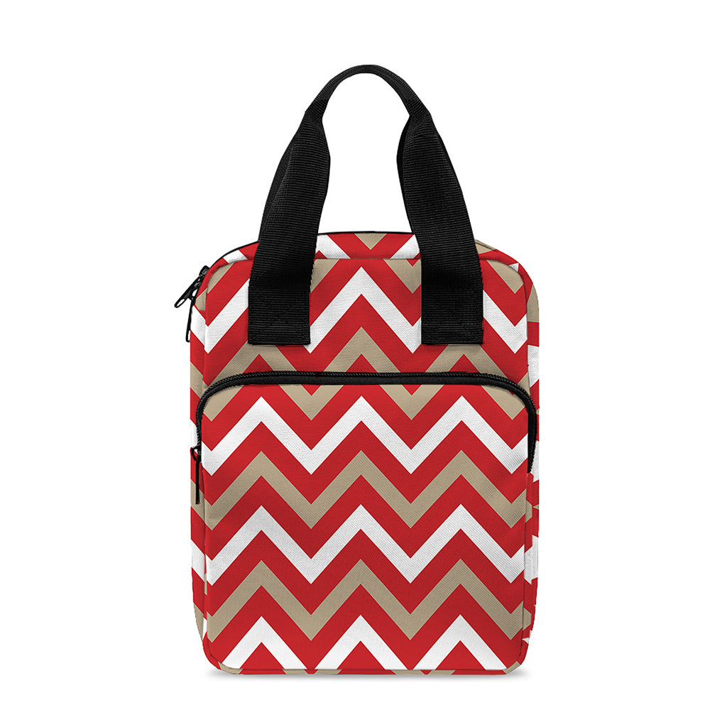 Red Beige And White Chevron Print Bible Tote Bag