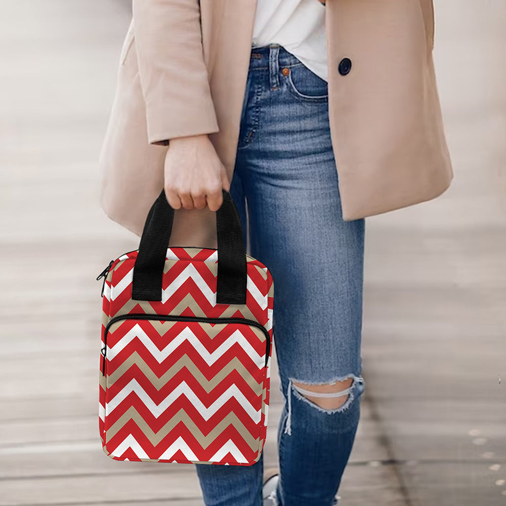 Red Beige And White Chevron Print Bible Tote Bag