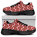 Red Beige And White Chevron Print Black Chunky Shoes