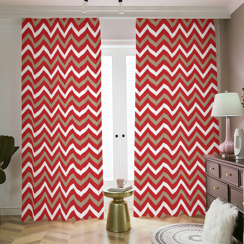 Red Beige And White Chevron Print Blackout Pencil Pleat Curtains
