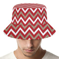 Red Beige And White Chevron Print Bucket Hat