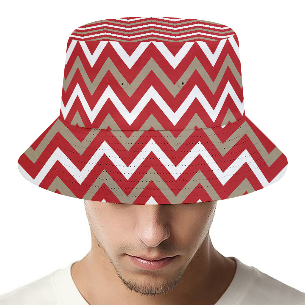 Red Beige And White Chevron Print Bucket Hat