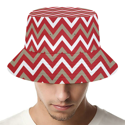 Red Beige And White Chevron Print Bucket Hat