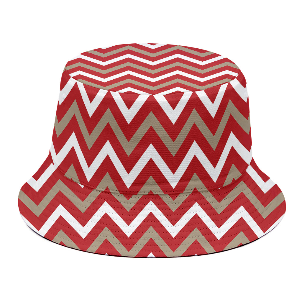 Red Beige And White Chevron Print Bucket Hat