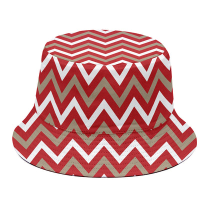 Red Beige And White Chevron Print Bucket Hat
