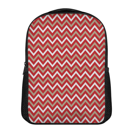 Red Beige And White Chevron Print Casual Backpack