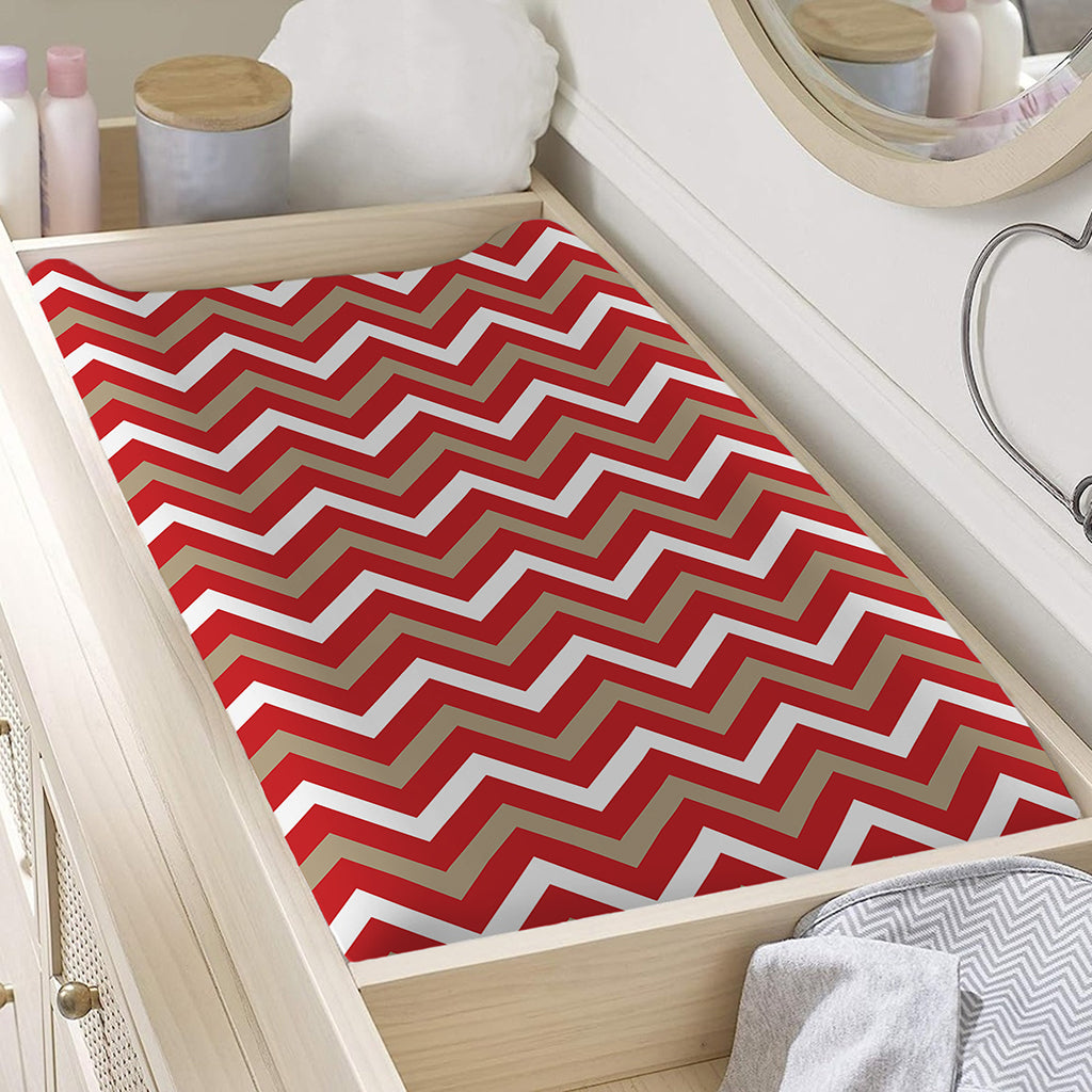 Red Beige And White Chevron Print Changing Pad Cover