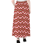 Red Beige And White Chevron Print Chiffon Maxi Skirt
