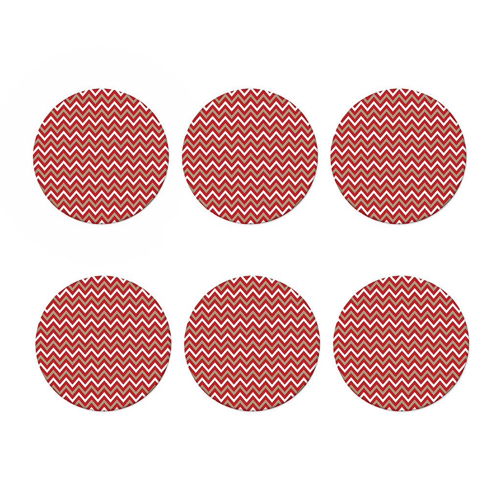 Red Beige And White Chevron Print Coaster Set
