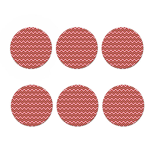 Red Beige And White Chevron Print Coaster Set