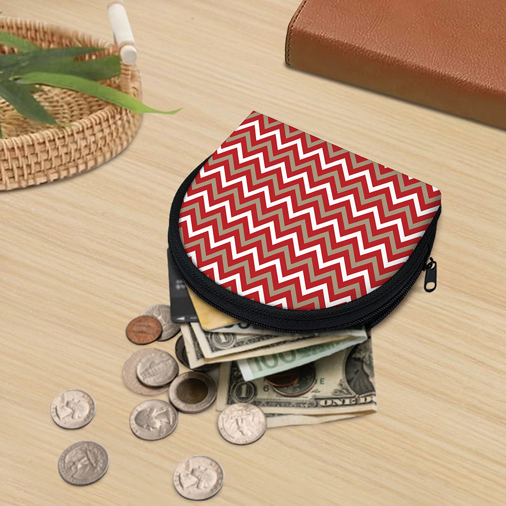 Red Beige And White Chevron Print Coin Purse