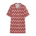 Red Beige And White Chevron Print Cotton Hawaiian Shirt