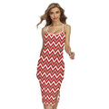 Red Beige And White Chevron Print Cross Back Cami Dress