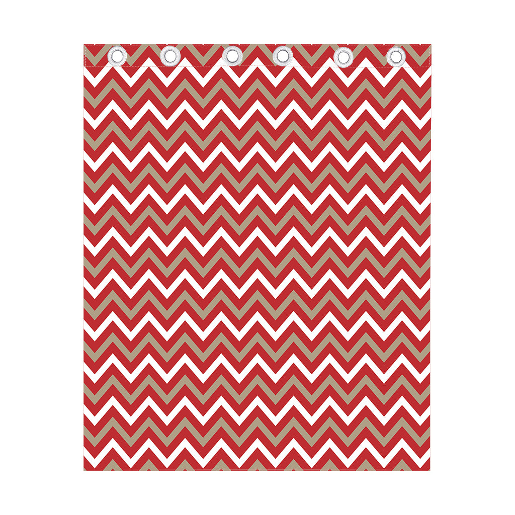 Red Beige And White Chevron Print Curtain
