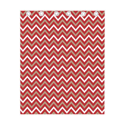 Red Beige And White Chevron Print Curtain