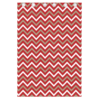 Red Beige And White Chevron Print Curtain