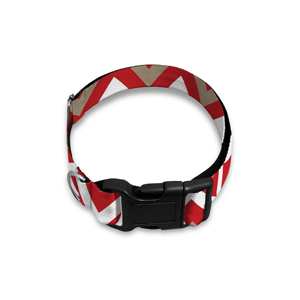 Red Beige And White Chevron Print Dog Collar
