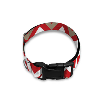 Red Beige And White Chevron Print Dog Collar