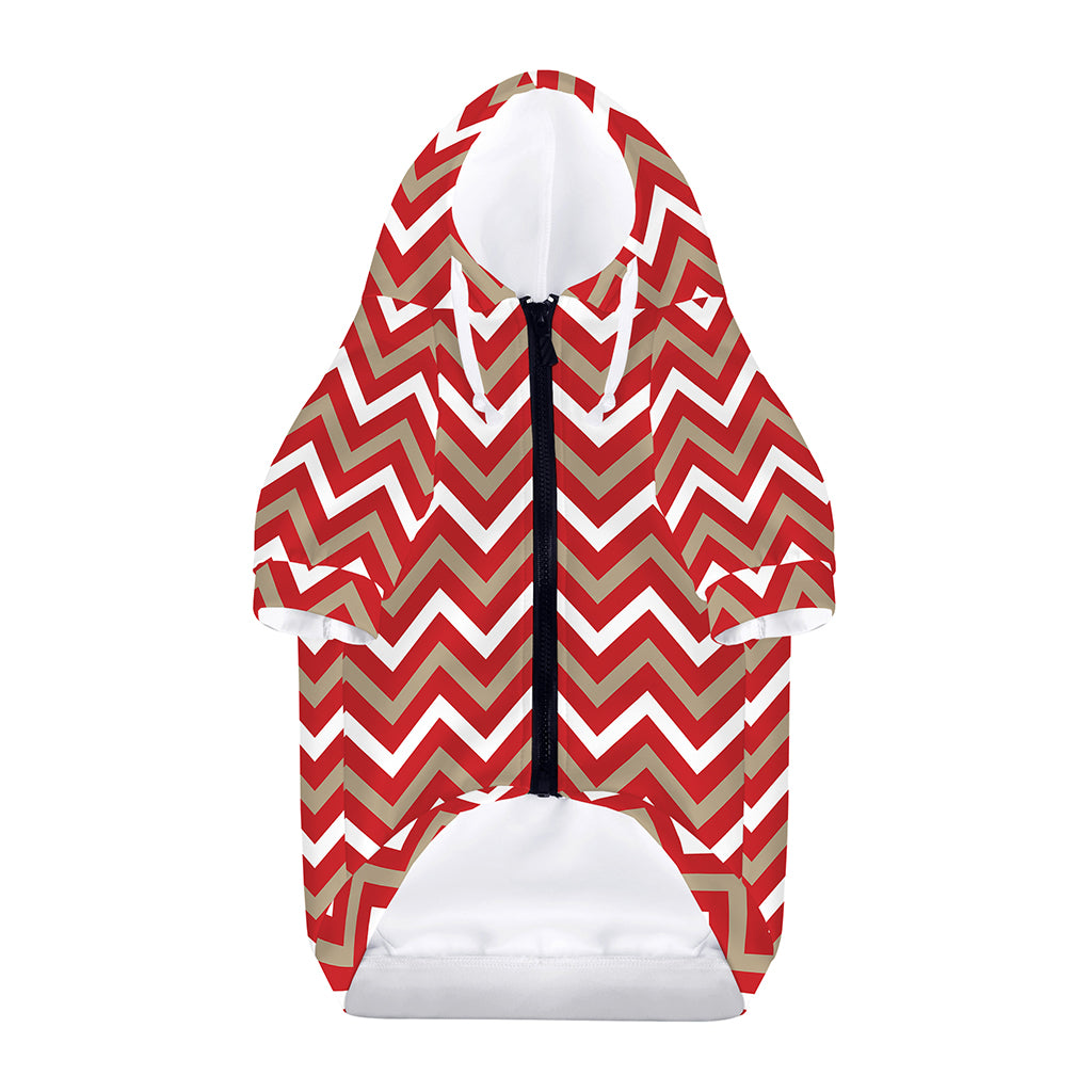 Red Beige And White Chevron Print Dog Zip Up Hoodie