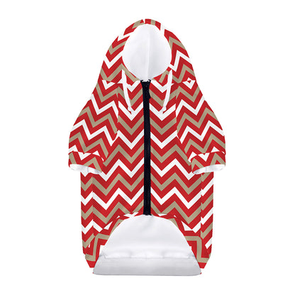 Red Beige And White Chevron Print Dog Zip Up Hoodie