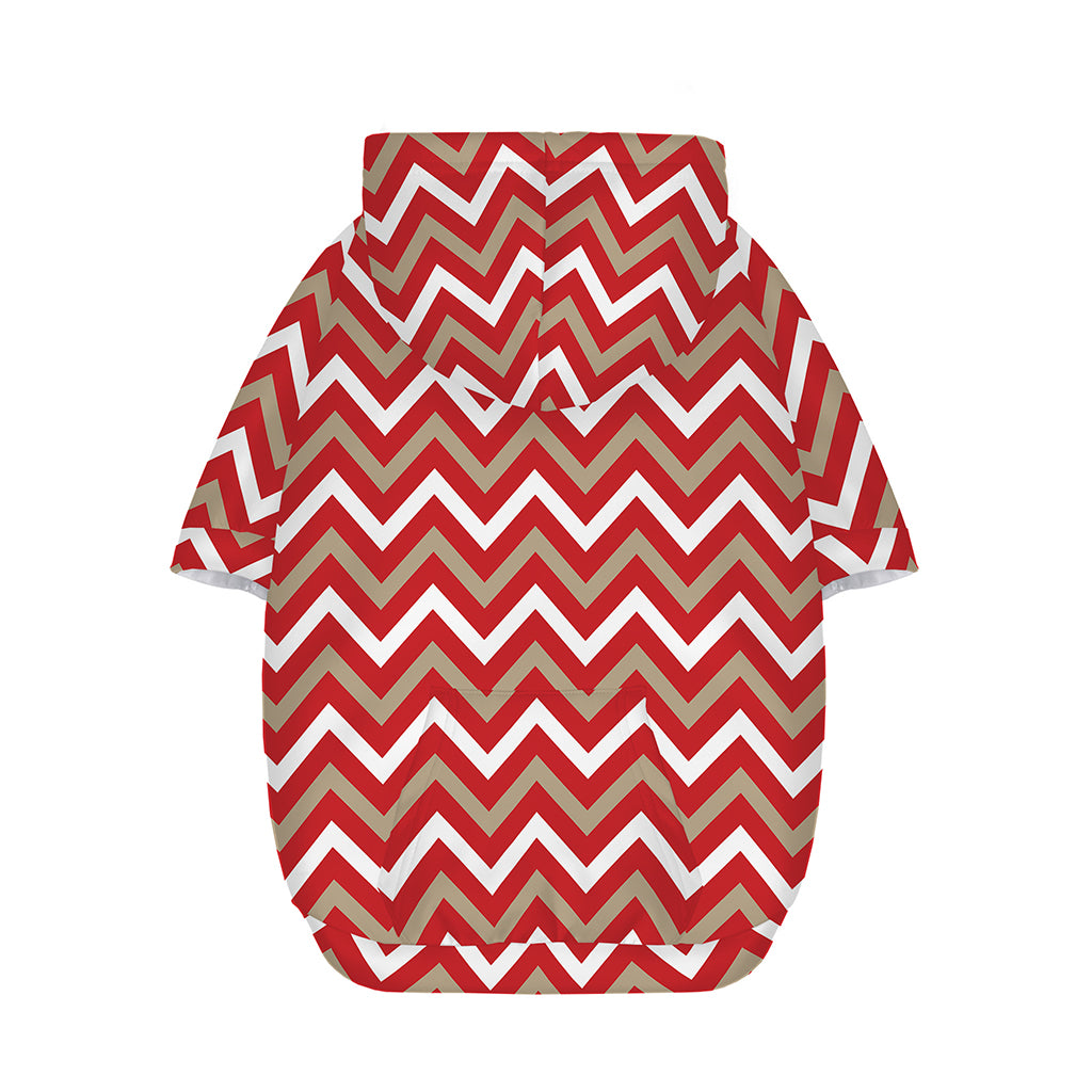Red Beige And White Chevron Print Dog Zip Up Hoodie