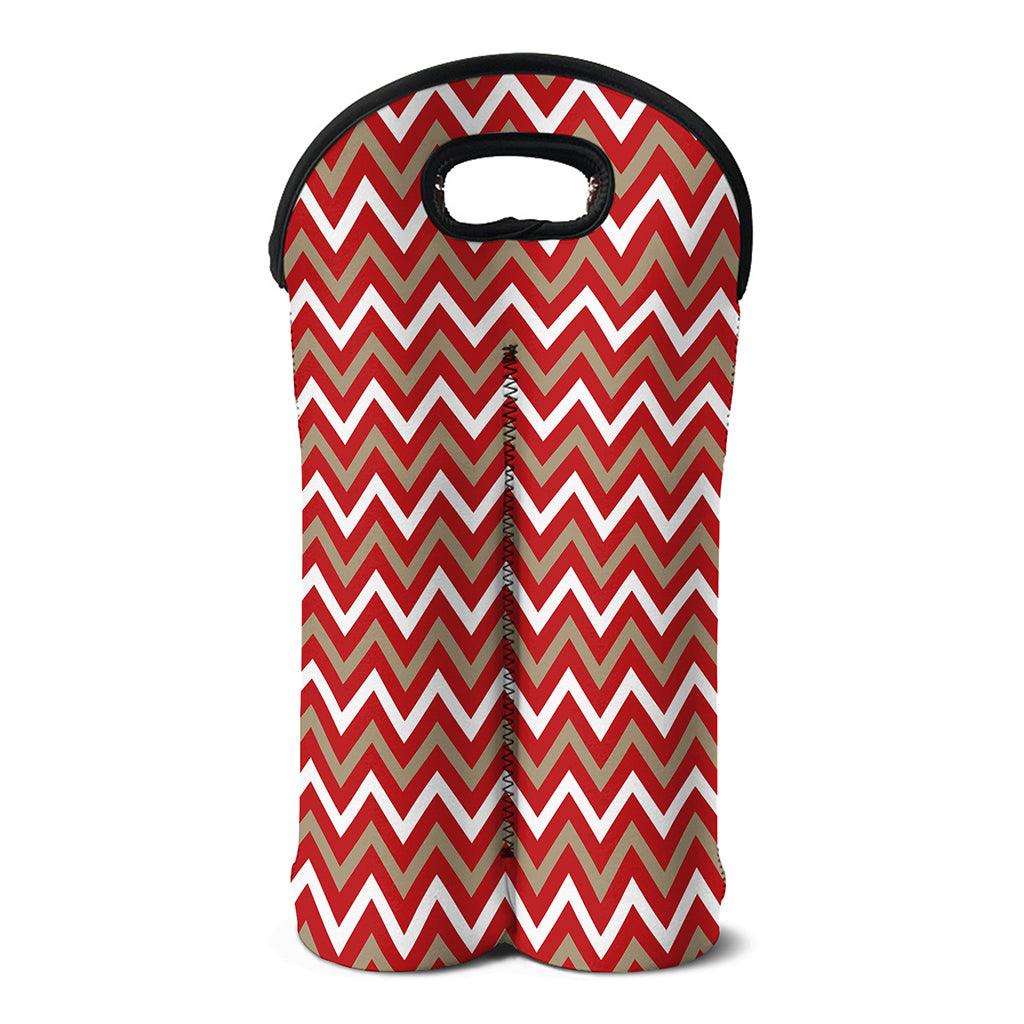 Red Beige And White Chevron Print Double Neoprene Wine Tote