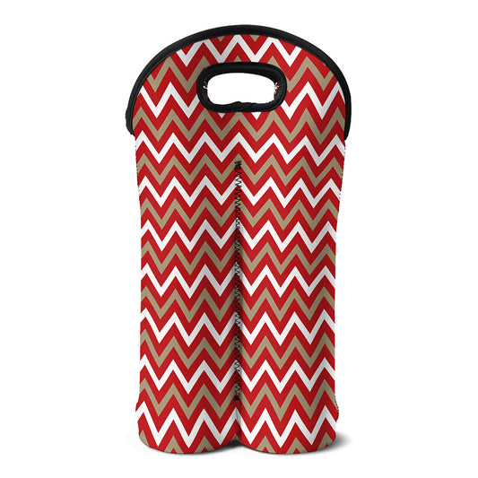 Red Beige And White Chevron Print Double Neoprene Wine Tote