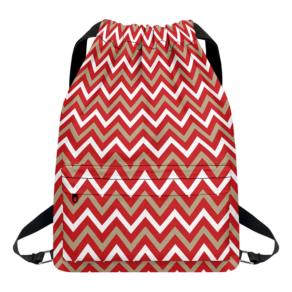 Red Beige And White Chevron Print Drawstring Backpack