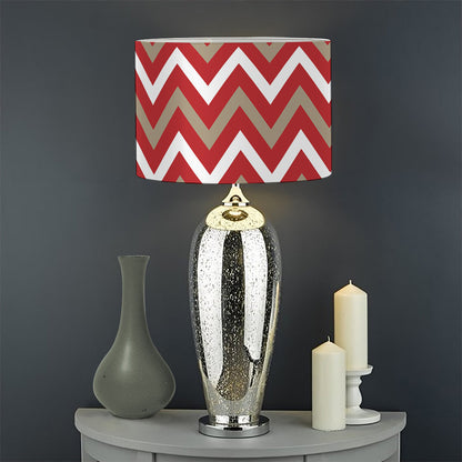 Red Beige And White Chevron Print Drum Lamp Shade