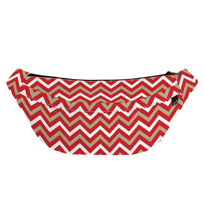 Red Beige And White Chevron Print Fanny Pack