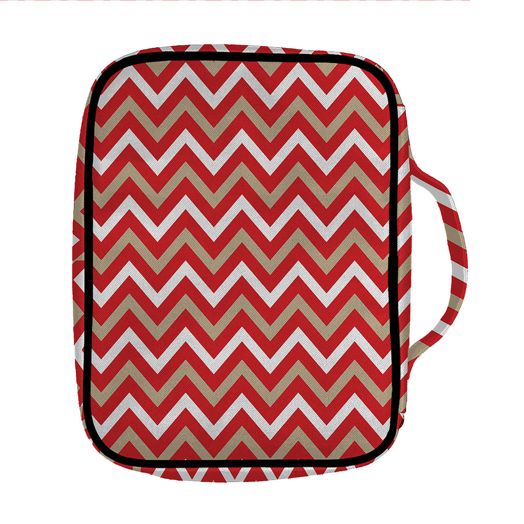 Red Beige And White Chevron Print Front Pocket Bible Bag