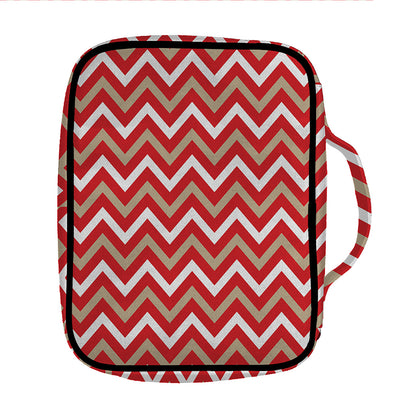 Red Beige And White Chevron Print Front Pocket Bible Bag