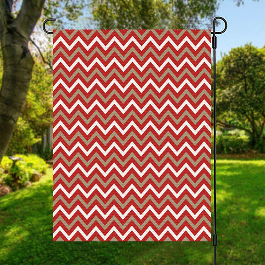 Red Beige And White Chevron Print Garden Flag