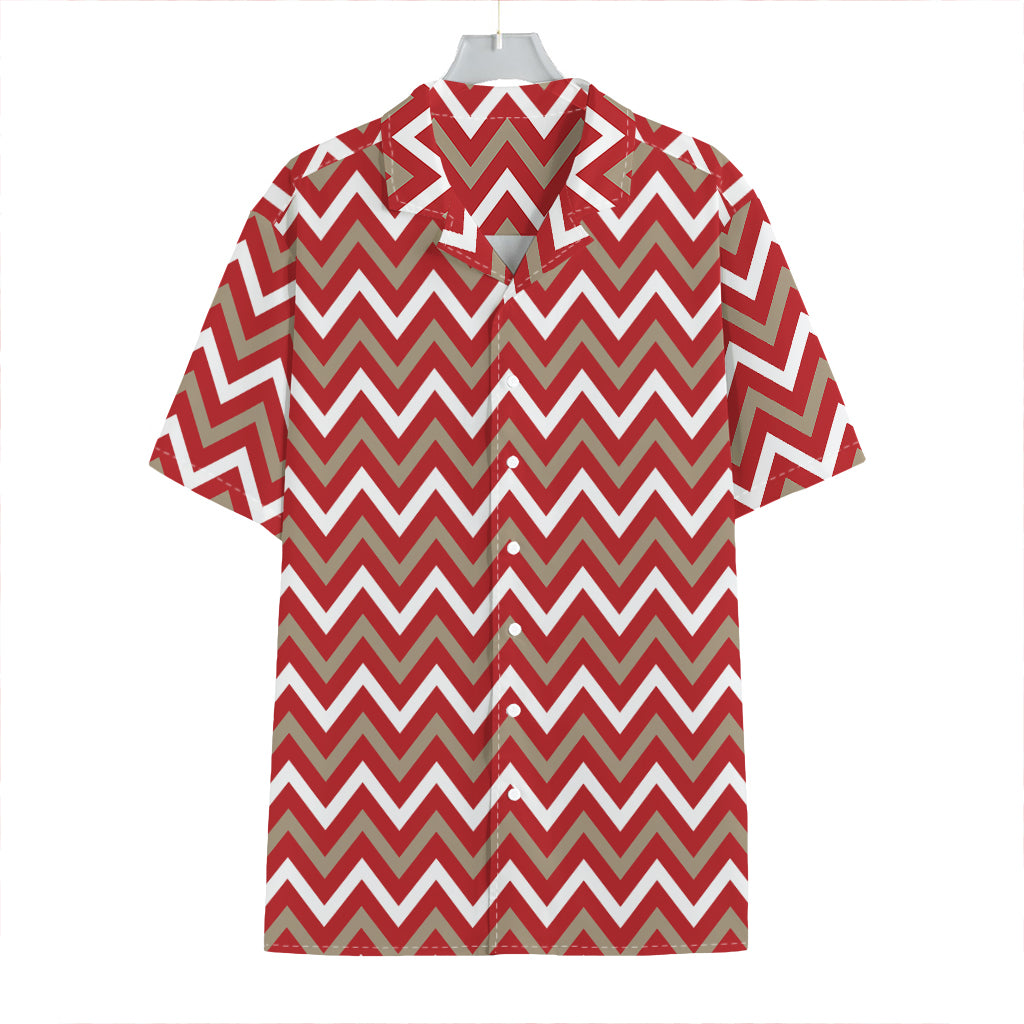 Red Beige And White Chevron Print Hawaiian Shirt