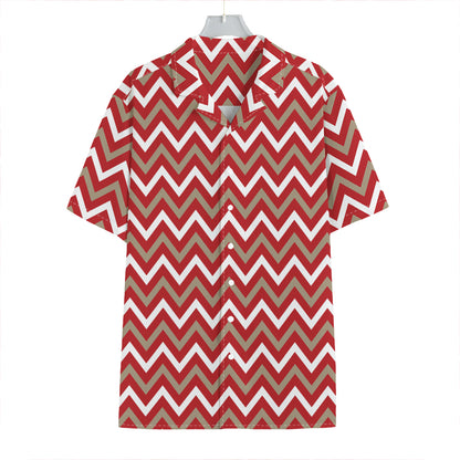 Red Beige And White Chevron Print Hawaiian Shirt