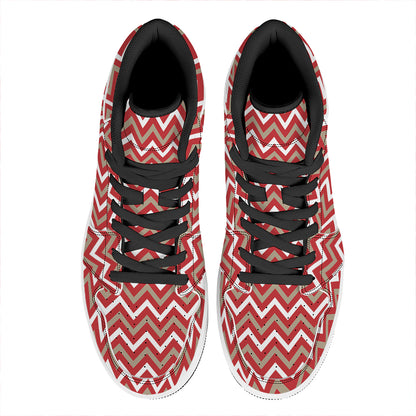 Red Beige And White Chevron Print High Top Leather Sneakers