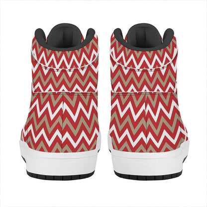 Red Beige And White Chevron Print High Top Leather Sneakers