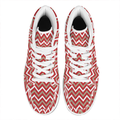Red Beige And White Chevron Print High Top Leather Sneakers