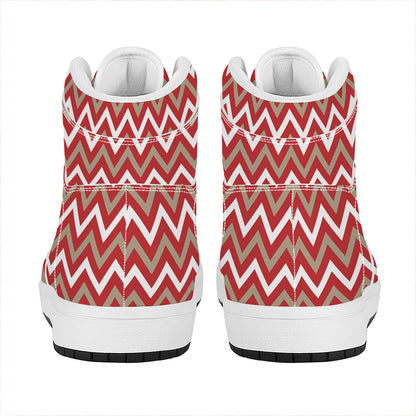 Red Beige And White Chevron Print High Top Leather Sneakers