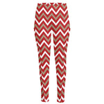 Red Beige And White Chevron Print High-Waisted Pocket Leggings