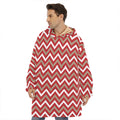 Red Beige And White Chevron Print Hoodie Blanket