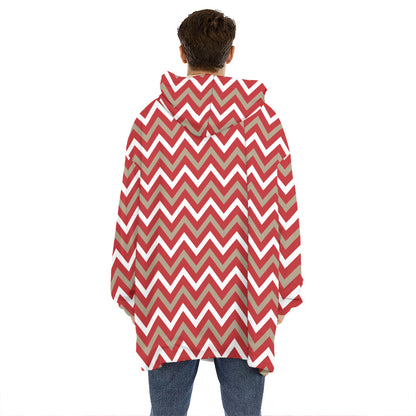 Red Beige And White Chevron Print Hoodie Blanket